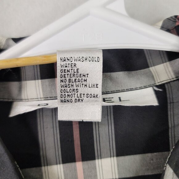 Rafael Womens Plaid Silk Button-Up Shirt Size 10 Black/Gray/Pink Long Sleeve - Picture 5 of 8